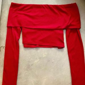 nuon Red Off-Shoulder crop Top