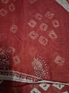 Red Bandhani Print Saree with Embellishments