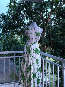 White &amp; Green Printed Maxi Dress
