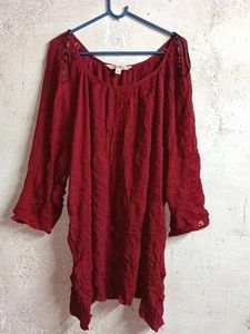 Boho Embroidered Maroon Tunic Top