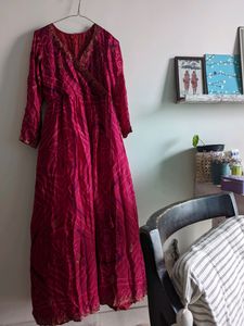 New Bandhani Crepe Pink Maxi dress