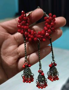 Red Pearl Earrings Set