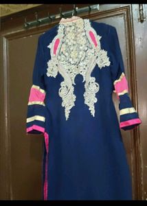 Embroidered Navy Blue Kurta Set