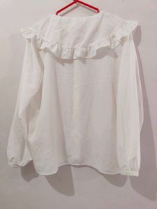 Chic White Ruffled Collar Blouse