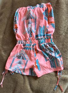 Strapless Jumpsuit with Geometric Print- xs