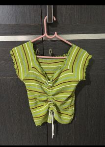Lime Striped Off-Shoulder Crop Top