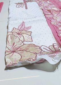 Embroidered White Kurta Set with Pink Dupatta