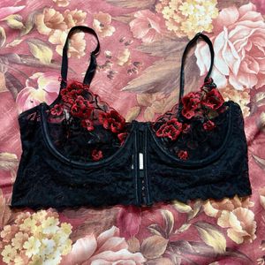 Black Embroidered Mesh Bra