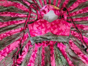 Vibrant Pink &amp; Olive Green Lehenga Choli Set
