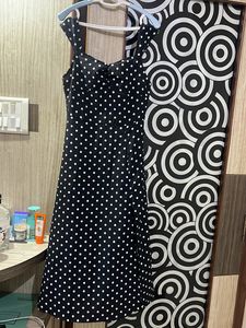 Black And White Polka Dots Slit Dress