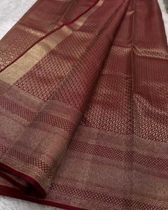 Elegant Maroon Brocade Silk Saree
