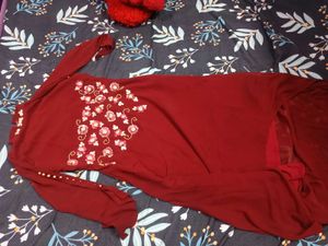 Maroon Embroidered Kurta