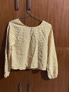 Yellow Gingham Square Neck Top