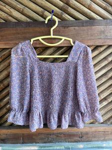 Chic Floral Smocked Square Neck Top