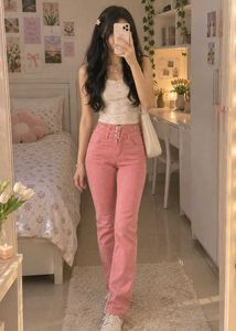Trendy Pink High-Waisted Jeans