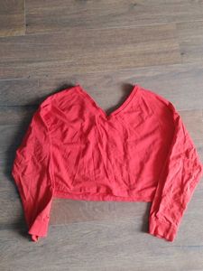 Red Cropped Long Sleeve Top