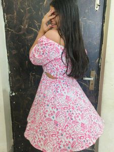 Pink Floral Off-Shoulder Dress