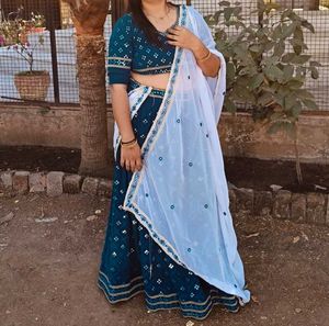 Elegant Teal Embroidered Lehenga Choli Set