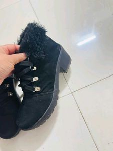 Black Furry Ankle Boots one time used