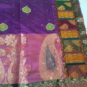 purple Silk cotton zari saree