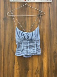 pastel blue Sheer Ruched Camisole Top
