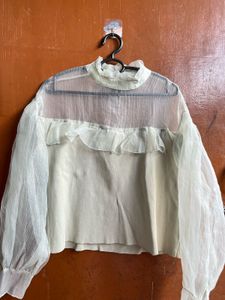 Sheer Sleeve Ruffle Top