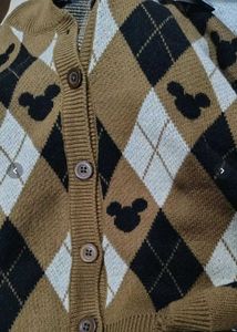 Brown Argyle Mickey Mouse Cardigan