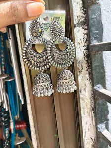 Designer Oxidized Jhumka Earrings