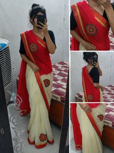 Beautiful Red & Cream Designer Saree ❤️✨