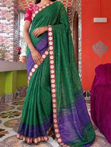 Elegant Green Saree with Purple Border