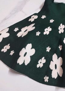 Dark Green Floral Knit Mini Skirt
