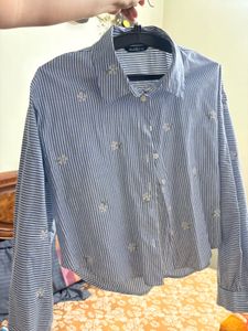 Blue Striped Embroidered Shirt