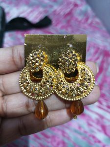 Golden Earrings With Gold AD Stone