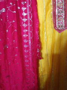 yellow and pink heavy sharara suit with