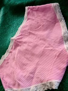 Cute Pink Ribbed Cotton Briefs with Lace Trim