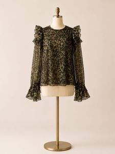 Chic Ruffled Sleeve Leopard Print Top