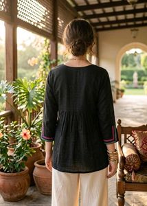 Embroidered Black Cotton short Kurti