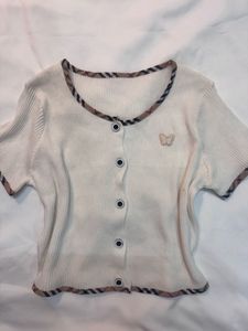 Cute Cream Ribbed Cardigan Top