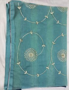 Elegant Teal Embroidered Saree