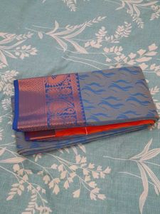 Vibrant Orange &amp; Grey Saree