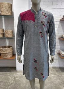 Grey Kurta with Pink Accent