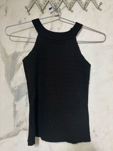 Chic Black Ribbed Halter Neck Tank Top