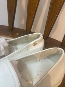 Chanel White Leather Chain Loafers