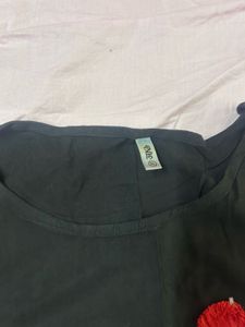 AKS Black Kurta with Red Flower Embroidery