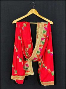 Vibrant red Fulkari Embroidered dupatta