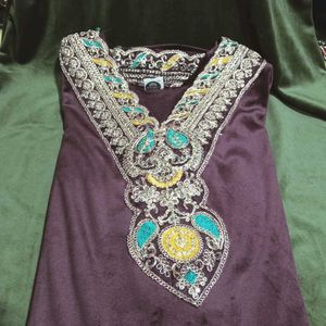 Heavy Embroidery Work Velvet Kurti Set