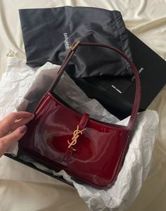 Saint Laurent Red Patent Leather Hobo Bag