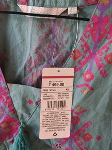Teal Floral Print Tassel Kurta