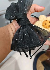 three piece combo Black Bow Hair band with Flower