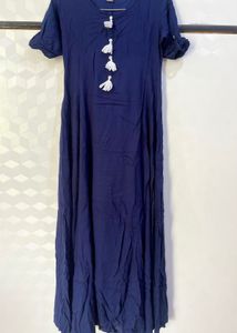 Elegant Navy Blue Kurta with Tassels
